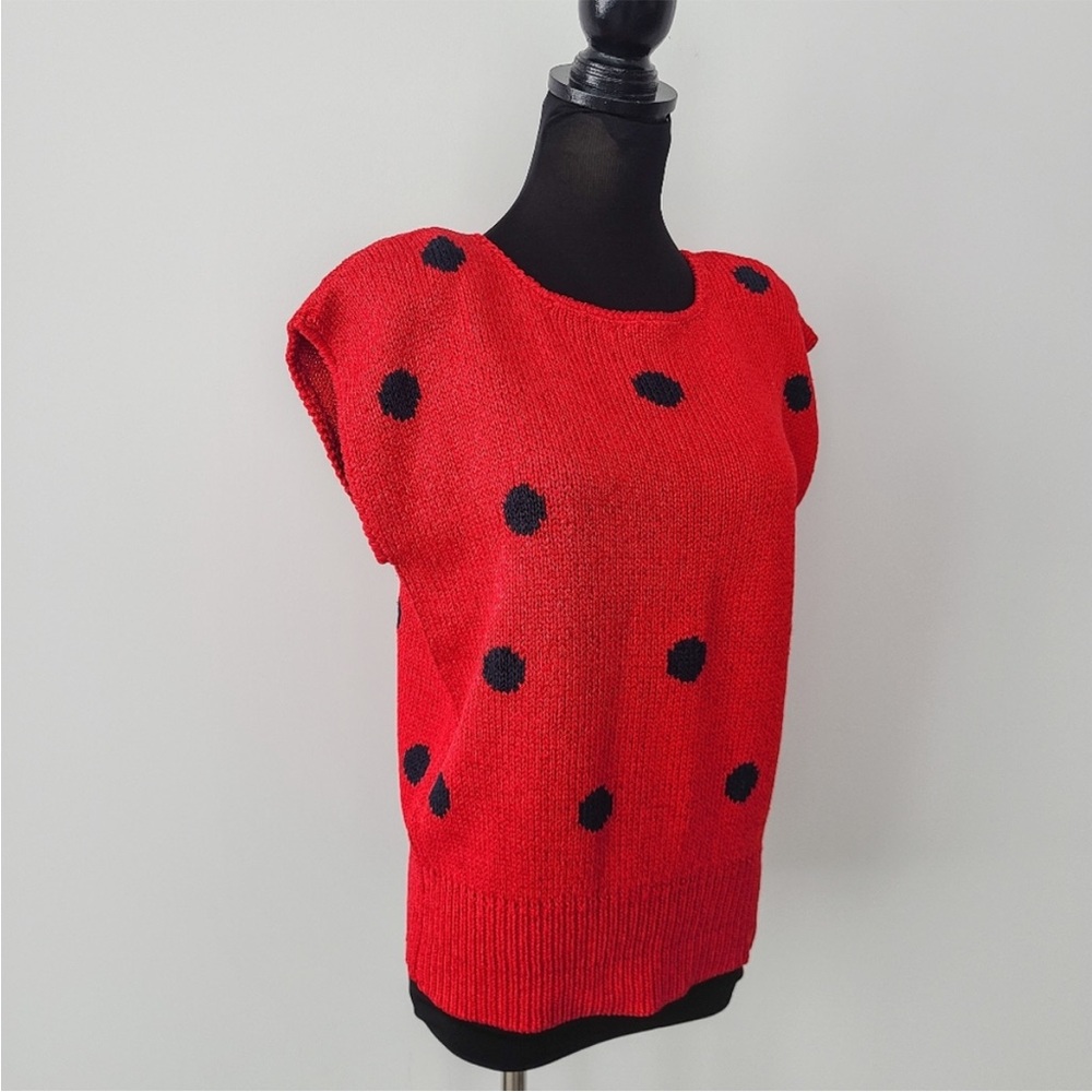 Vintage 80s Liz Claiborne 🐞 Red and Black Polka Dot Sweater